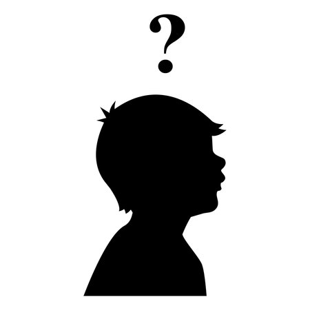 black silhouette child head and question mark on white backgroundのイラスト素材