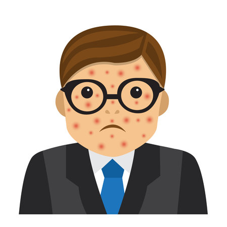 sad man in suit with acne on his faceのイラスト素材