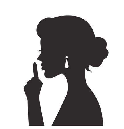 black silhouette Woman hand gesture shows index finger and asks for silenceのイラスト素材