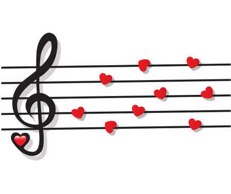 stave with heart notes and treble clef on white backgroundのイラスト素材