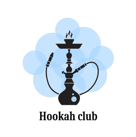black silhouette of a hookah on a background of stylized blue smokeのイラスト素材