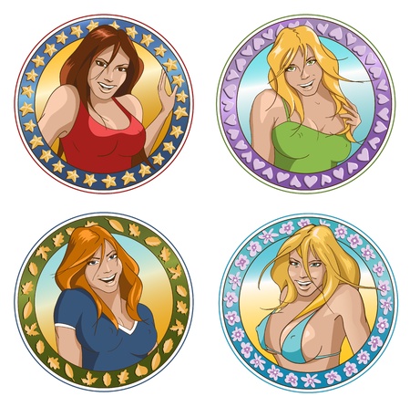 Happy cartoon girls in seasons themeのイラスト素材