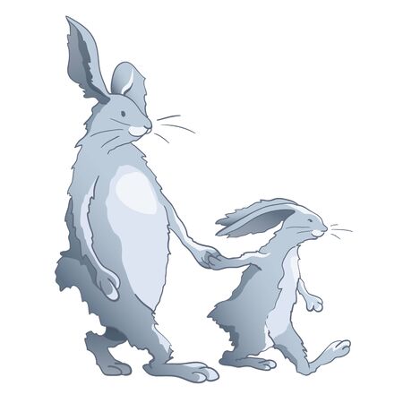 Rabbits family - walking cartoon dad and sonのイラスト素材