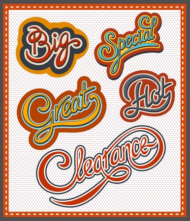 Handwritten lettering set - Big, Special, Hot, Great, Clearanceのイラスト素材