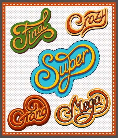 Handwritten lettering set - Super, Crazy, Mega, Grand, Finalのイラスト素材