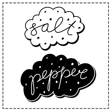 Calligraphic handwriten Salt and pepper labelsのイラスト素材
