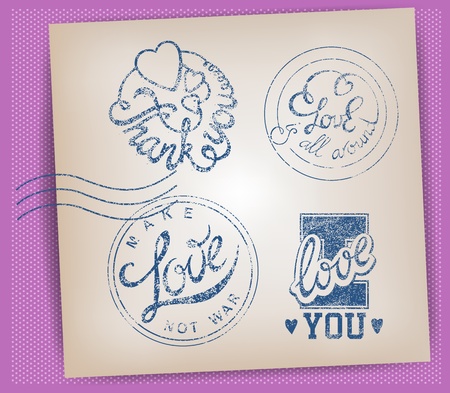handwritten calligraphic Love Stamps set のイラスト素材