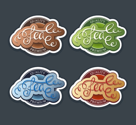 Tea calligraphic colorfull labels setのイラスト素材