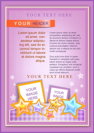Cartoon flayer or cover template pink with bright starsのイラスト素材