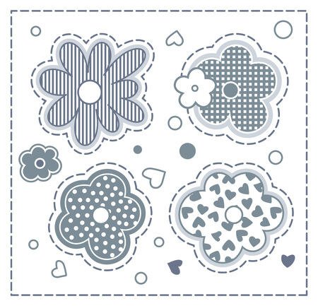 Set of cute cartoon monochrome flowersのイラスト素材