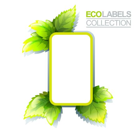 Bright green label template with leaves for organic, natural and eco productsのイラスト素材