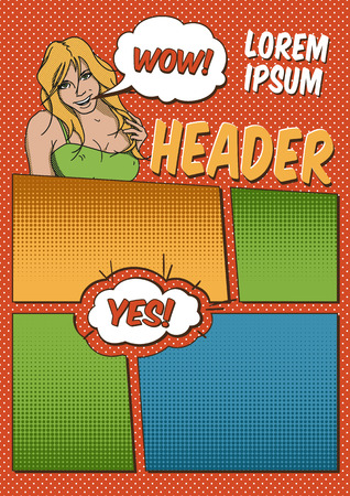 Colorful Blank Comics Template With The Smiling Girlのイラスト素材