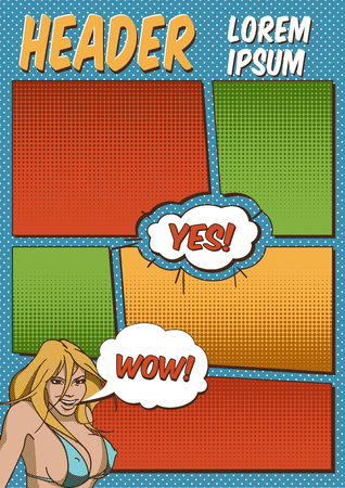 Colorful Blank Comics Template With The Smiling Girlのイラスト素材
