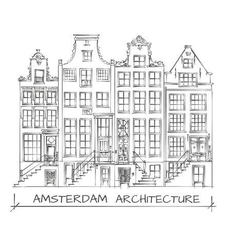 Hand Drawn Detail Amsterdam Architecture Drawing. Black on Whiteのイラスト素材