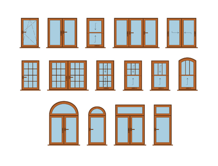 50 Vector Windows Set. Big Interior Windows Design Collectionのイラスト素材