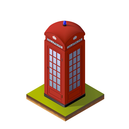 Color Isometric Illustration of Red London Telephone Booth. For Print, Web and Graphic Interfacesのイラスト素材