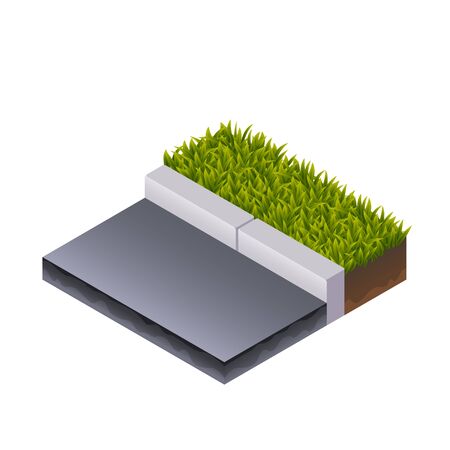 Color Isometric Illustration of Road, Border and Grass. For Web, Mobile, Print and GUIのイラスト素材