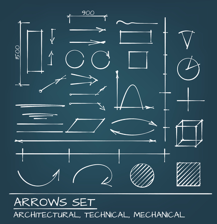 Architectural, Techical and Engeneering Arrows. Hand Drawn Setのイラスト素材