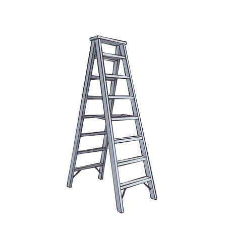 Color Cartoon Double Ladder From Steel.  Illustration Isolated On Whiteのイラスト素材