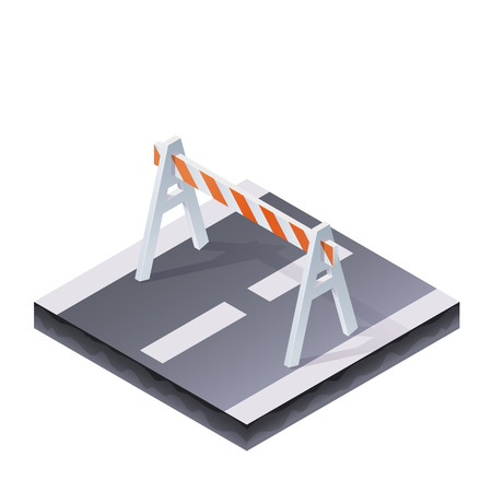 Color Isometric Traffic Barrier On The Road Illustrationのイラスト素材