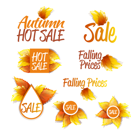 Color Bright Vector Labels Set. Autumn Sales Themeのイラスト素材