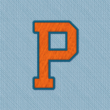 Color Vector Realistic Embroidery Patch Alphabet. Editable Colors. Letter Pのイラスト素材