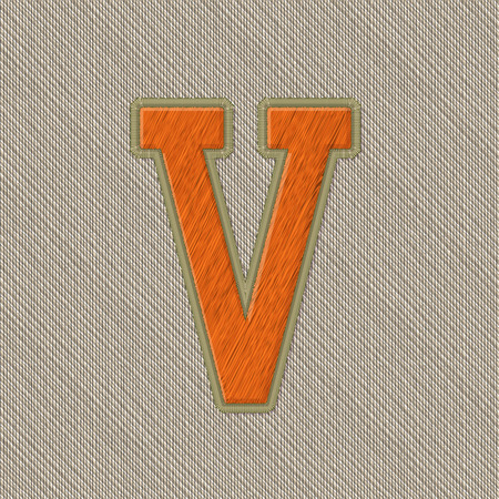 Color Vector Realistic Embroidery Patch Alphabet. Editable Colors. Letter Vのイラスト素材