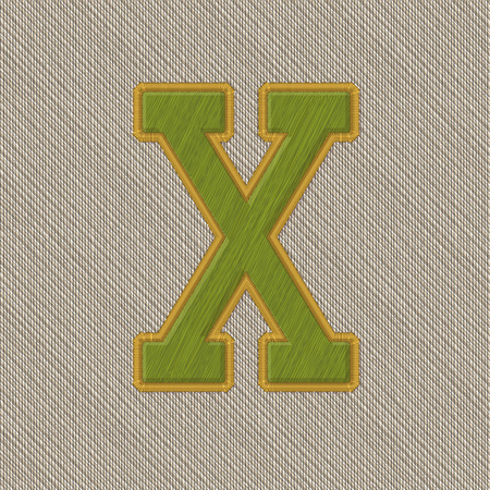 Color Vector Realistic Embroidery Patch Alphabet. Editable Colors. Letter Xのイラスト素材