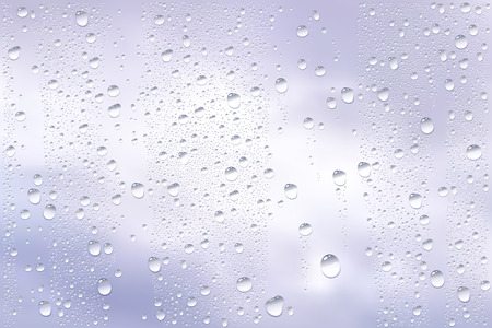 Vector Photo Realistic Image Of Raindrops Trough Window Glass At Dull Sky Viewのイラスト素材
