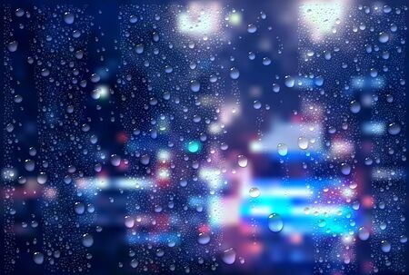 Vector Photo Realistic Image Of Raindrops On Car Window Glass In The City Trafficのイラスト素材