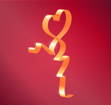 Vector Photorealistic Heart Shape Luxury Glamour Golden Ribbon For Valentines Day Cards Decoration On Pink Backgroundのイラスト素材