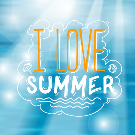 I Love Summer Sign Over Bright Tropical Water Backgroundのイラスト素材