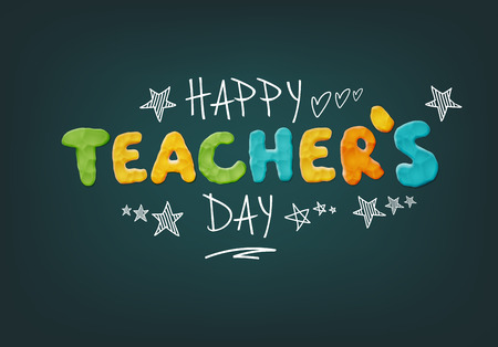 Happy Teachers Day Layout Design with Handmade Clay Letters. Card , Invitation or Greeting Templateのイラスト素材