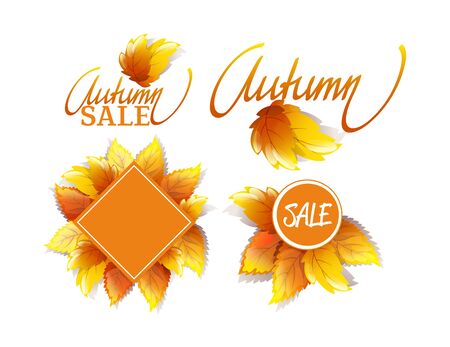 Bright Autumn Set Of Promo Labels For Sales And Actions Isolated On White Backgroundのイラスト素材
