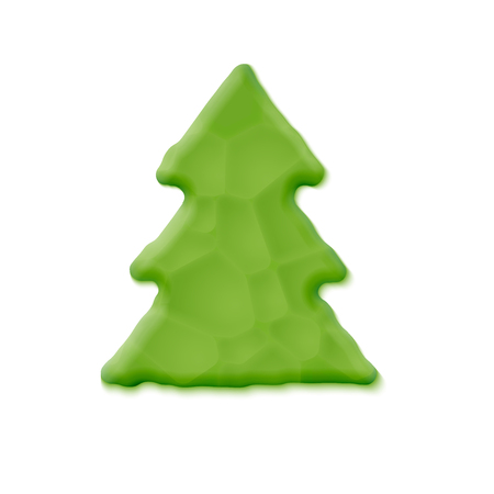 Vector Hand Made Realistic Christmas Tree. Plasticine Clay Texture のイラスト素材