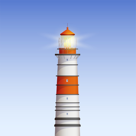 Red And White Old Lighthouse Vector Realistic Illustrationのイラスト素材