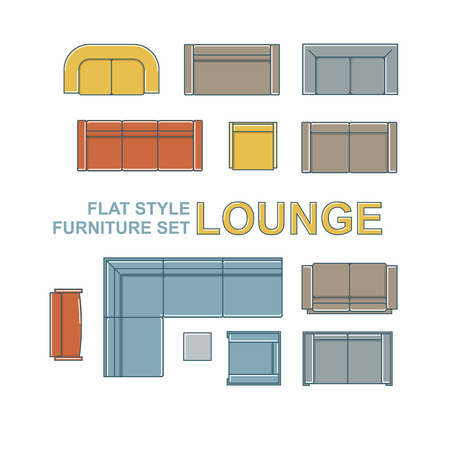 Sofas, Armchairs, Lounges And Ottomans Furniture Flat Style Set.のイラスト素材