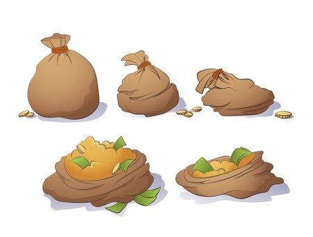 Vector Color Cartoon Illustration Of Bags Of Money Isolated On White. Financial, Banking And Business Conceptのイラスト素材