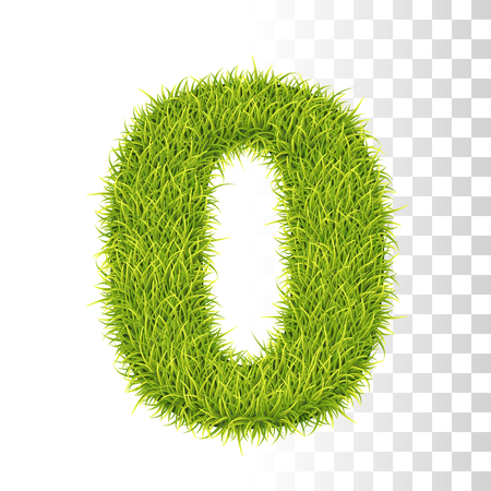 0. Vector Number Zero Illustration. Fresh Green Grass Realistic Textureのイラスト素材