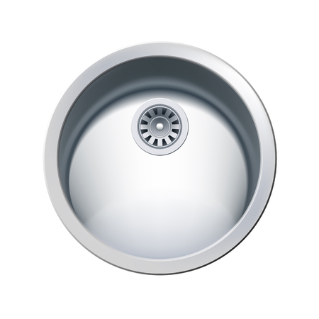 Single Bowl Round Stainless Steel Sink. Vector Photo Realistic Illustration Isolated On Whiteのイラスト素材