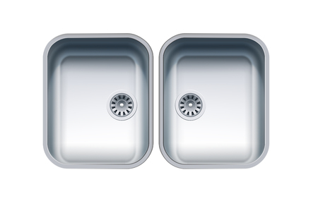 Dual Bowl Stainless Steel Sink. Vector Photo Realistic Illustration Isolated On Whiteのイラスト素材