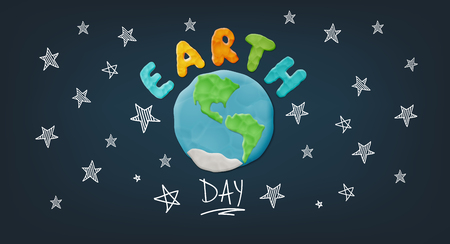 Plasticine Earth And Letters. Vector Bright Creative Background For Earth Day Celebrationのイラスト素材
