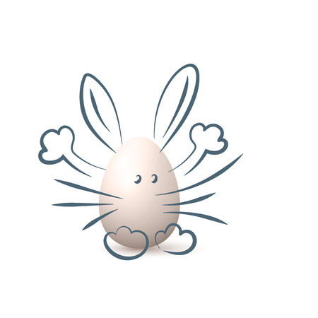 Cute Bunne Drawn Above Easter Egg Isolated On White. Vector Realistic Illustrationのイラスト素材