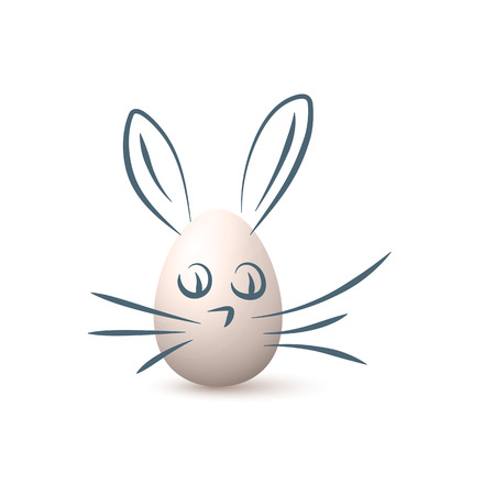 Cute Bunne Drawn Above Easter Egg Isolated On White. Vector realistic Illustrationのイラスト素材