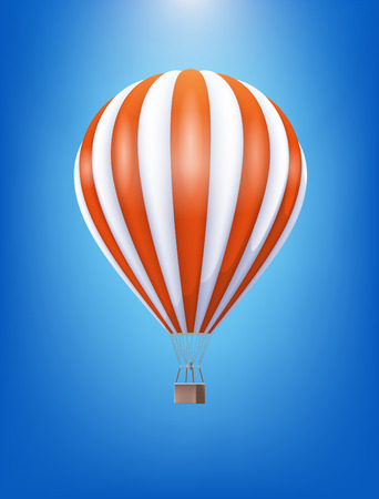 Hot Air Balloon With Red And White Pattern Floating In The Clear Blue Sky. Vector Realistic 3d Illustrationのイラスト素材