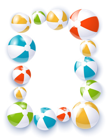 Colorful Inflatable Beach Balls Isolated On White Background. 3d Photo Realistic Vector Illustrationのイラスト素材