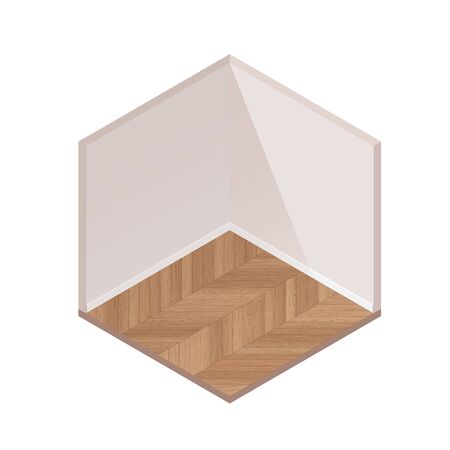 Isometric Empty Room With Natural Wooden Floor. 3d Illustration Isolated On White Background. Interface And Game Templateのイラスト素材