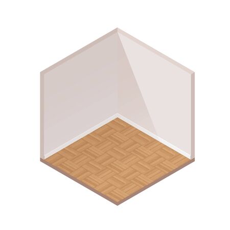 Isometric Empty Room With Natural Wooden Floor. 3d Illustration Isolated On White Background. Interface And Game Templateのイラスト素材