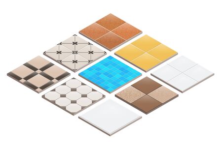 Set Of 3d Isometric Tiles. Vector Illustration Isolated On White. For Games, Interfaces, Ui, Gui.のイラスト素材