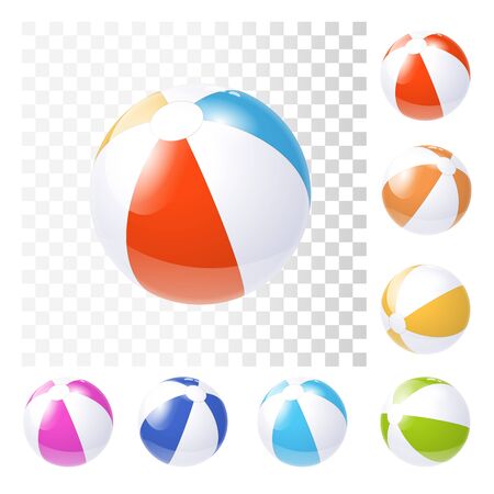 Colorful Various Inflatable Beach Balls. 3d Photo Realistic Vector Illustrationのイラスト素材